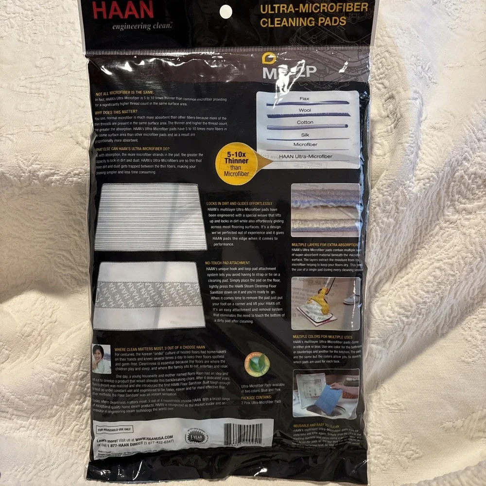 NEW! HAAN MF-2P Multilayer Ultra Microfiber Cleaning Pads 2pk Mop Sweep Blue